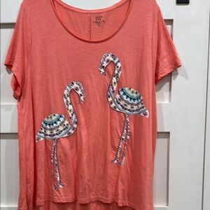 Crown & ivy Coral Flamingo Graphic Women's Top